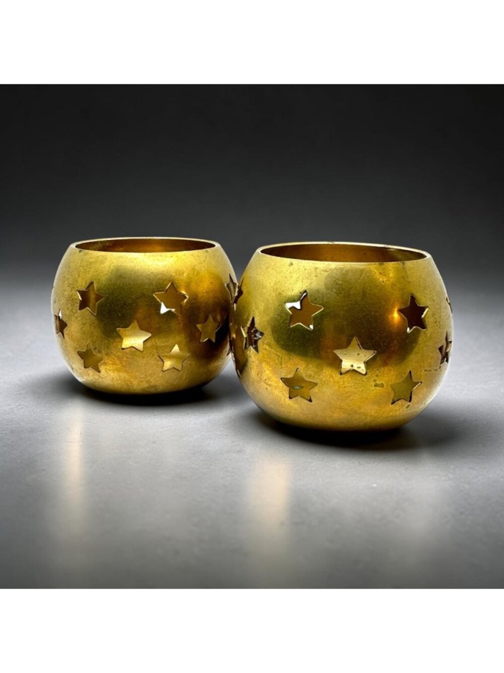 Guild House Star-Cutout Brass Tealight Holders 2 Rustic Finish 2.5" Tall 3" Wide